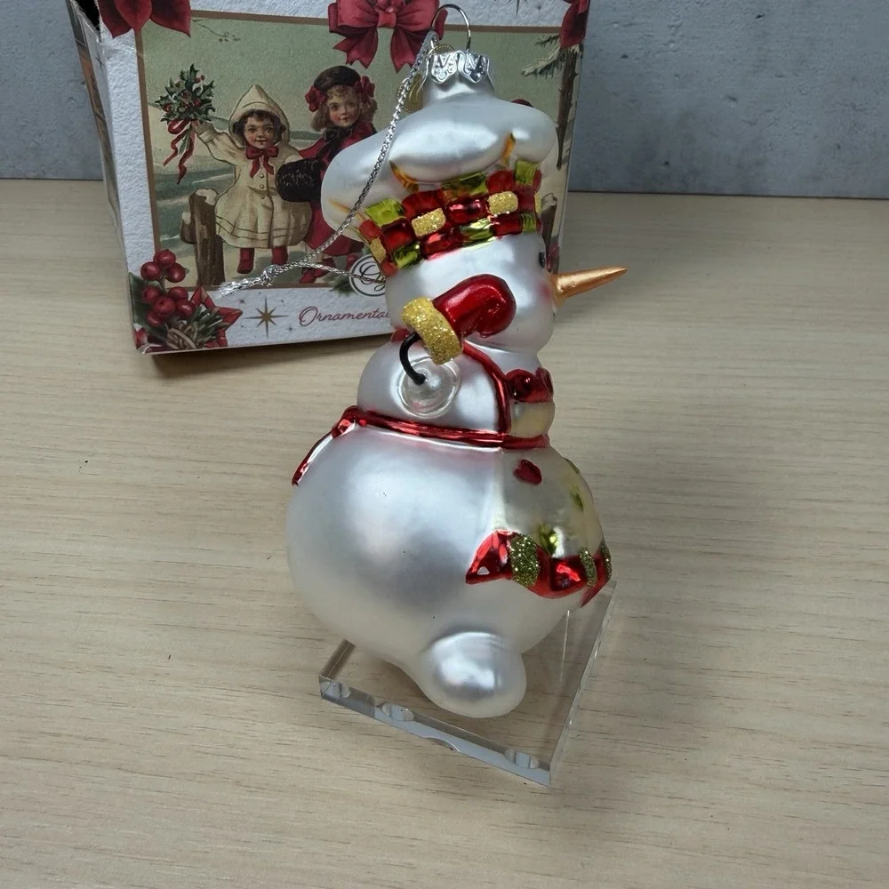 Ornamentally You Cheerful Holiday Snowman Chef Glass Christmas Ornament